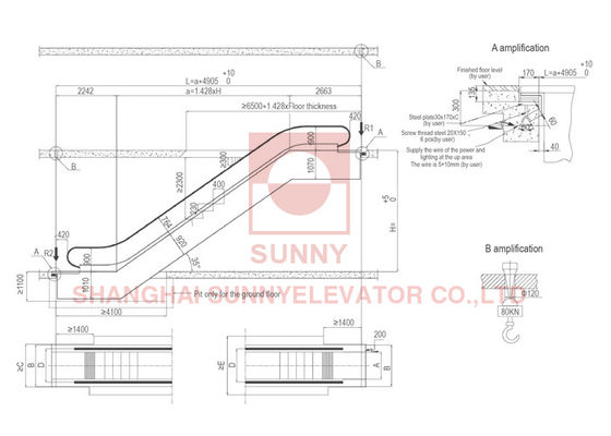 Scala mobile K a disposizione singola con velocità di 0,5 m/s e angolo di 35° in acciaio inossidabile 304